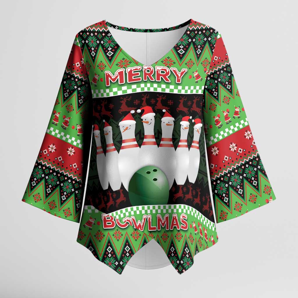 Bowling Christmas Kimono Sleeve Blouse Merry Bowlmas - Wonder Print Shop