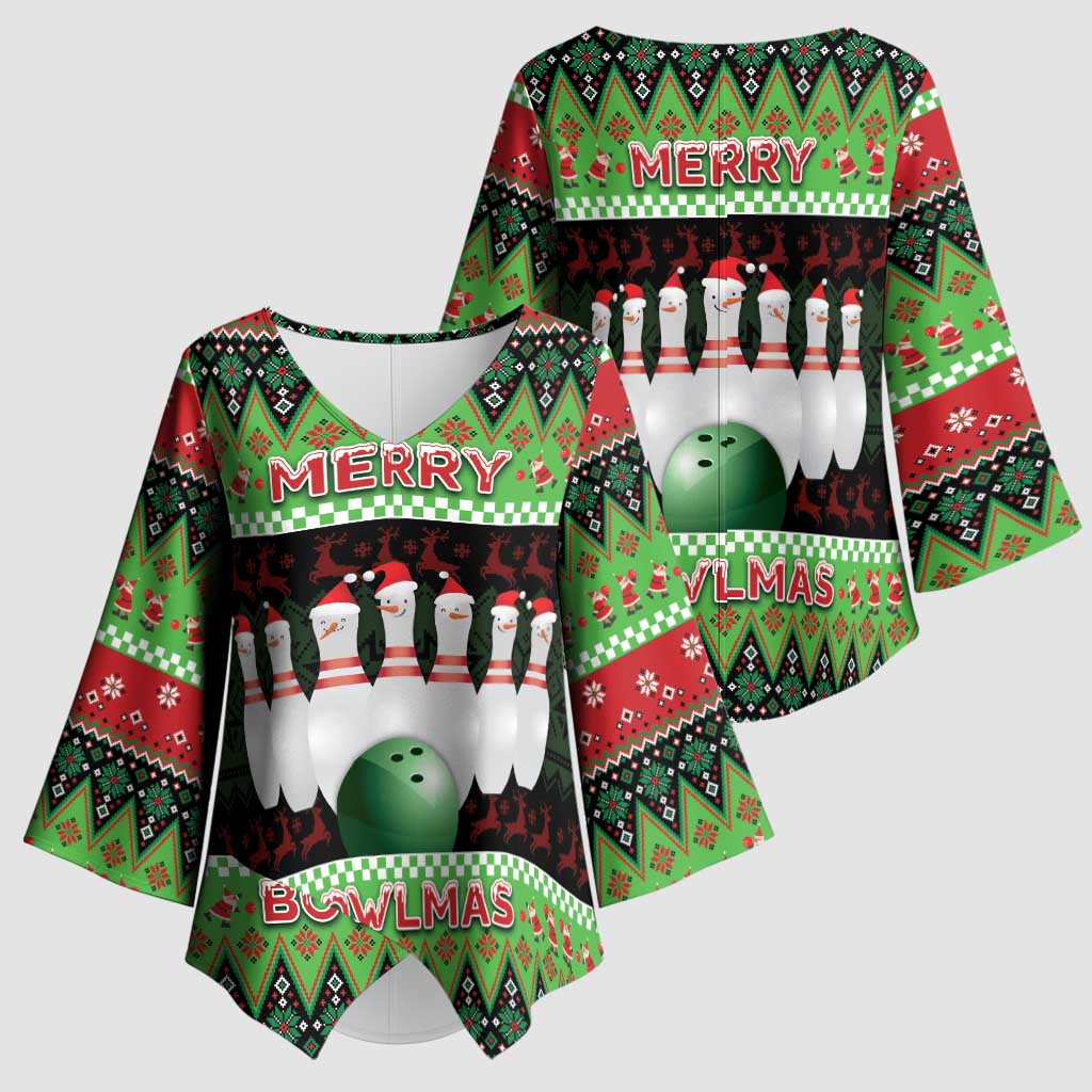 Bowling Christmas Kimono Sleeve Blouse Merry Bowlmas - Wonder Print Shop
