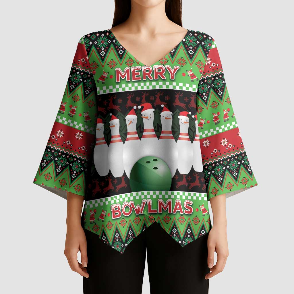 Bowling Christmas Kimono Sleeve Blouse Merry Bowlmas - Wonder Print Shop