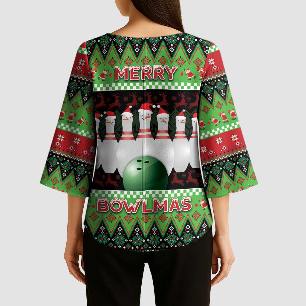 Bowling Christmas Kimono Sleeve Blouse Merry Bowlmas - Wonder Print Shop