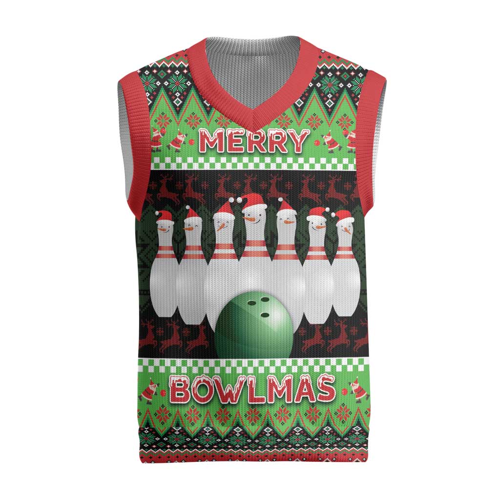 Bowling Christmas Knitted V-Neck Vest Merry Bowlmas - Wonder Print Shop