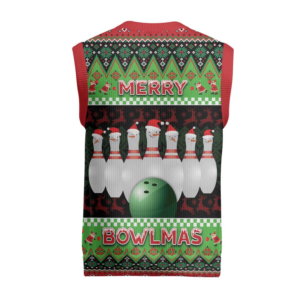 Bowling Christmas Knitted V-Neck Vest Merry Bowlmas - Wonder Print Shop
