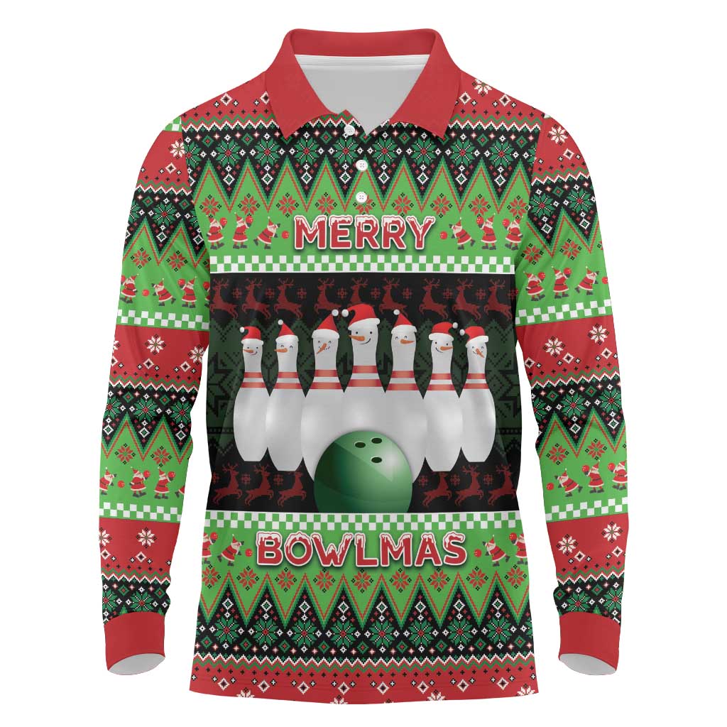 Bowling Christmas Long Sleeve Polo Shirt Merry Bowlmas - Wonder Print Shop