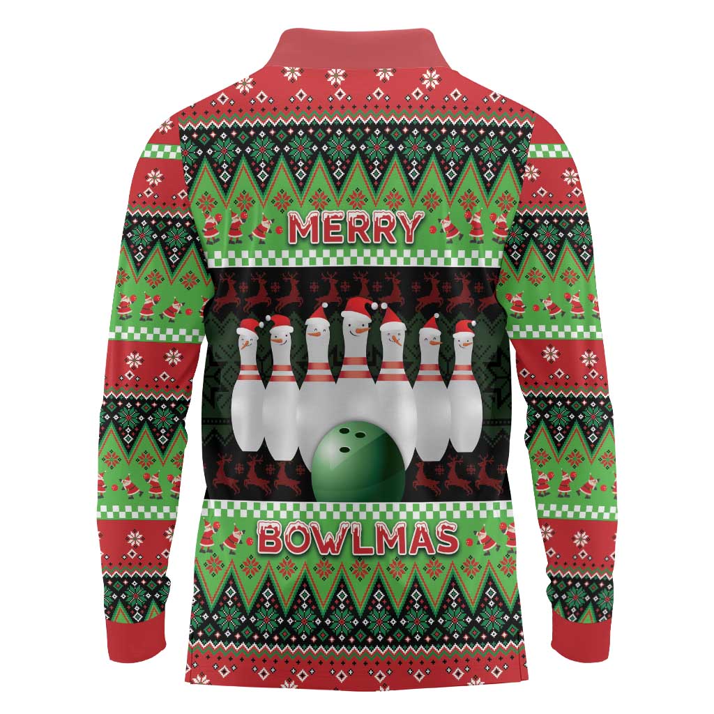Bowling Christmas Long Sleeve Polo Shirt Merry Bowlmas - Wonder Print Shop