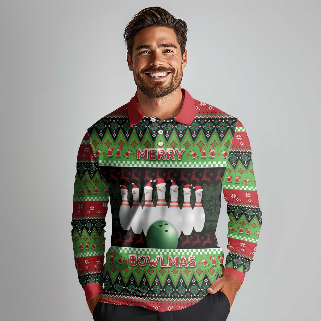 Bowling Christmas Long Sleeve Polo Shirt Merry Bowlmas - Wonder Print Shop