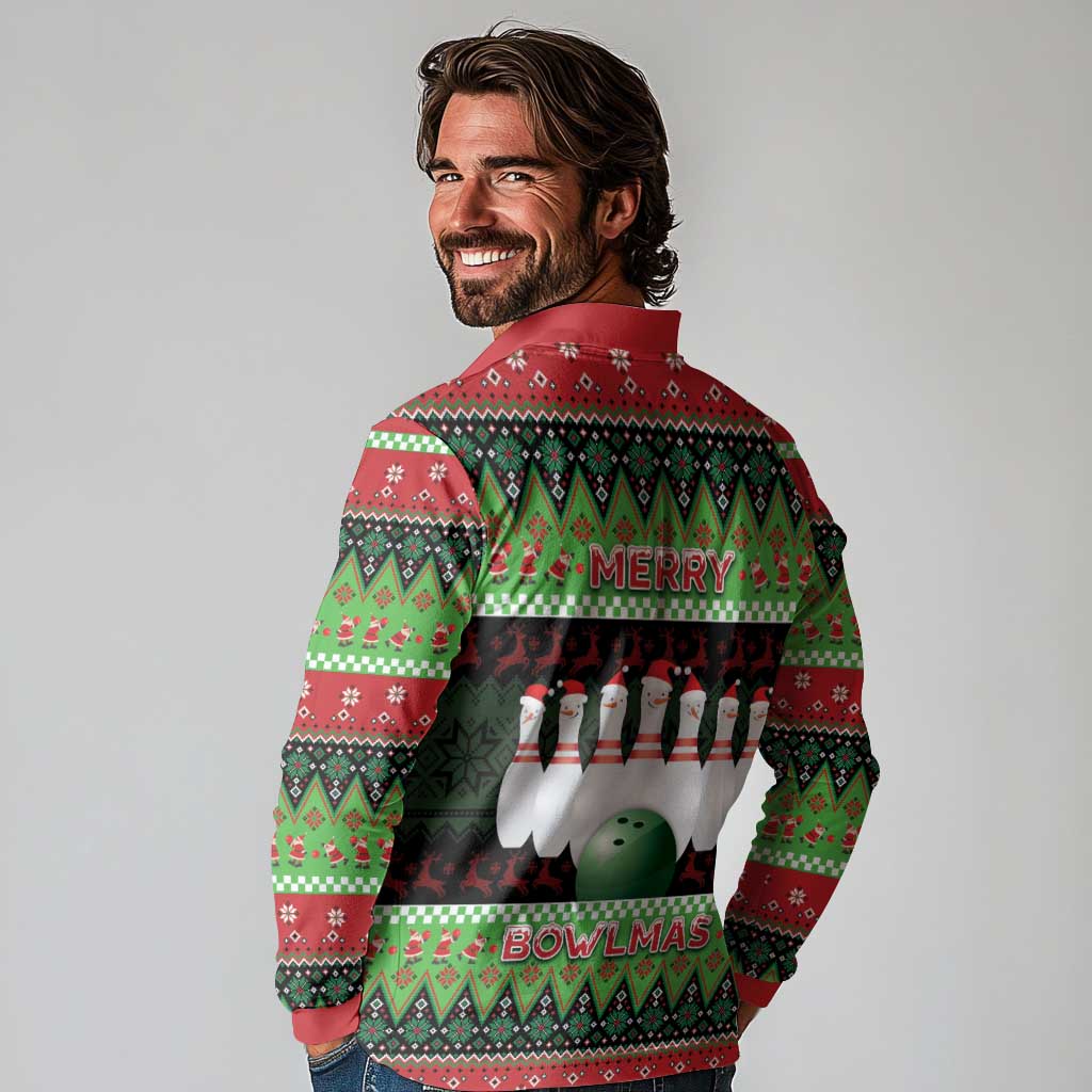Bowling Christmas Long Sleeve Polo Shirt Merry Bowlmas - Wonder Print Shop