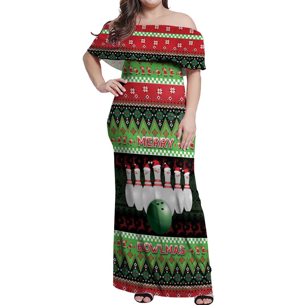 Bowling Christmas Off Shoulder Maxi Dress Merry Bowlmas - Wonder Print Shop