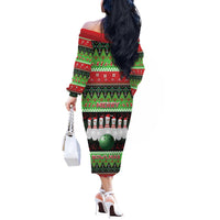 Bowling Christmas Off The Shoulder Long Sleeve Dress Merry Bowlmas - Wonder Print Shop