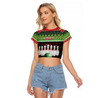 Bowling Christmas Raglan Cropped T Shirt Merry Bowlmas - Wonder Print Shop