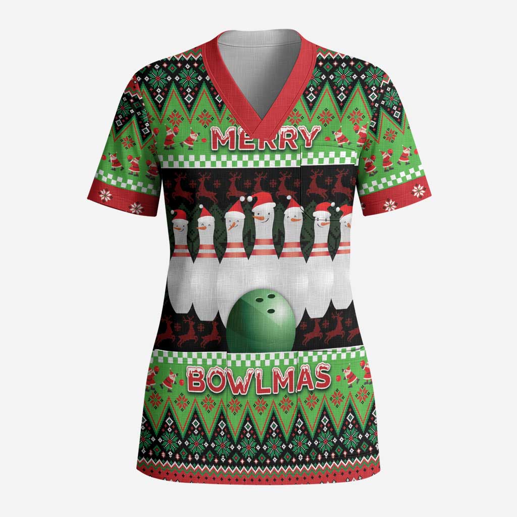 Bowling Christmas Scrub Top Merry Bowlmas - Wonder Print Shop