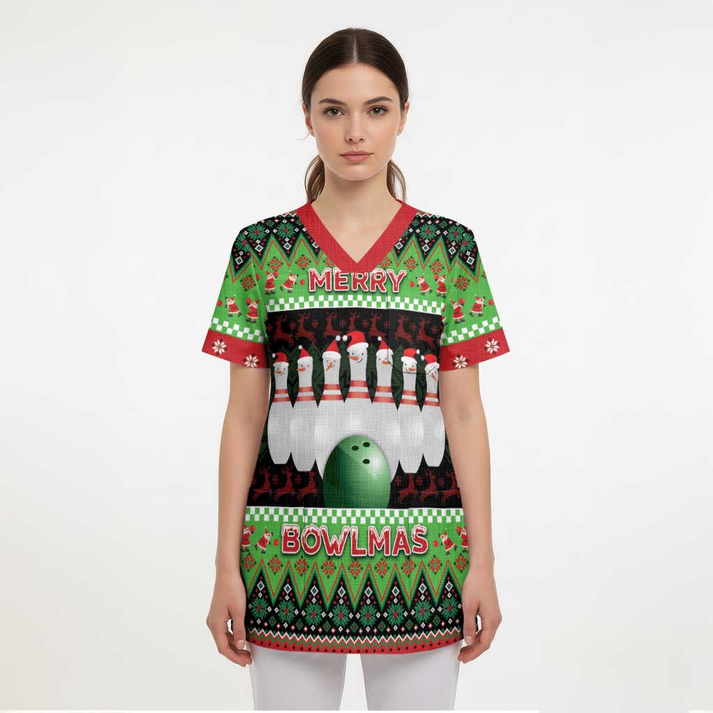 Bowling Christmas Scrub Top Merry Bowlmas - Wonder Print Shop