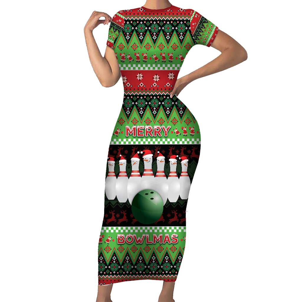 Bowling Christmas Short Sleeve Bodycon Dress Merry Bowlmas - Wonder Print Shop