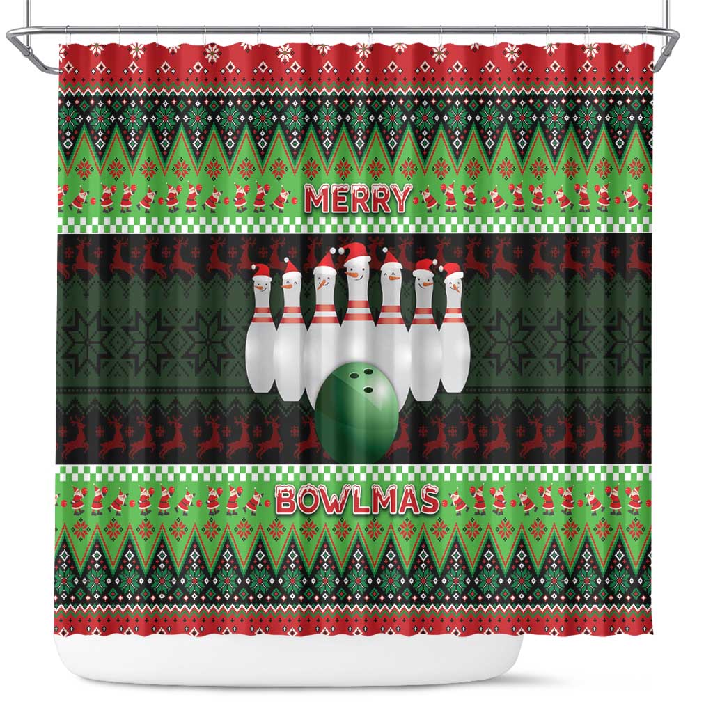 Bowling Christmas Shower Curtain Merry Bowlmas - Wonder Print Shop