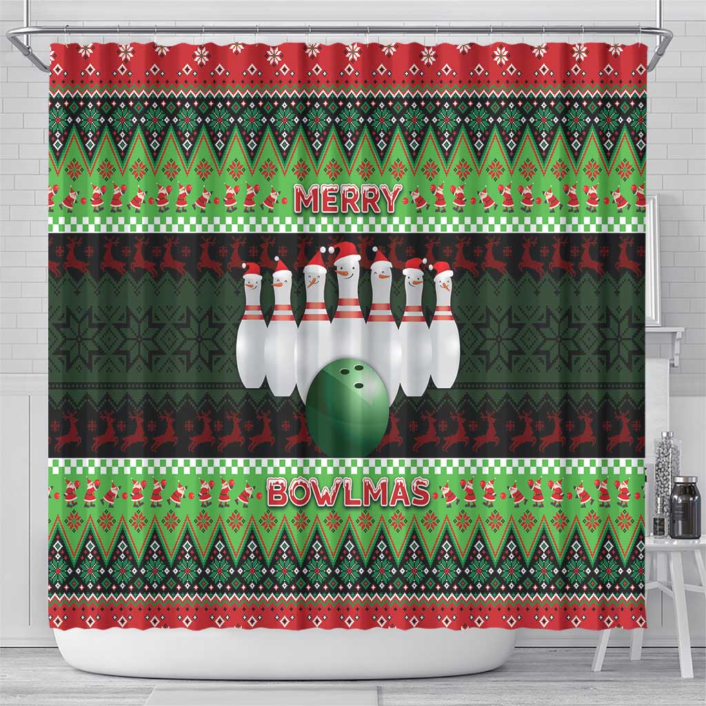 Bowling Christmas Shower Curtain Merry Bowlmas - Wonder Print Shop
