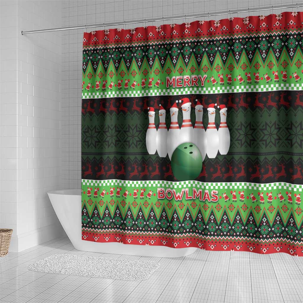 Bowling Christmas Shower Curtain Merry Bowlmas - Wonder Print Shop