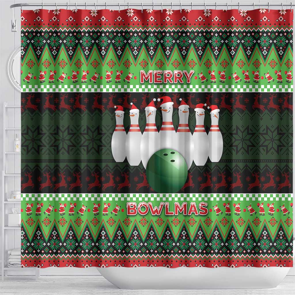Bowling Christmas Shower Curtain Merry Bowlmas - Wonder Print Shop