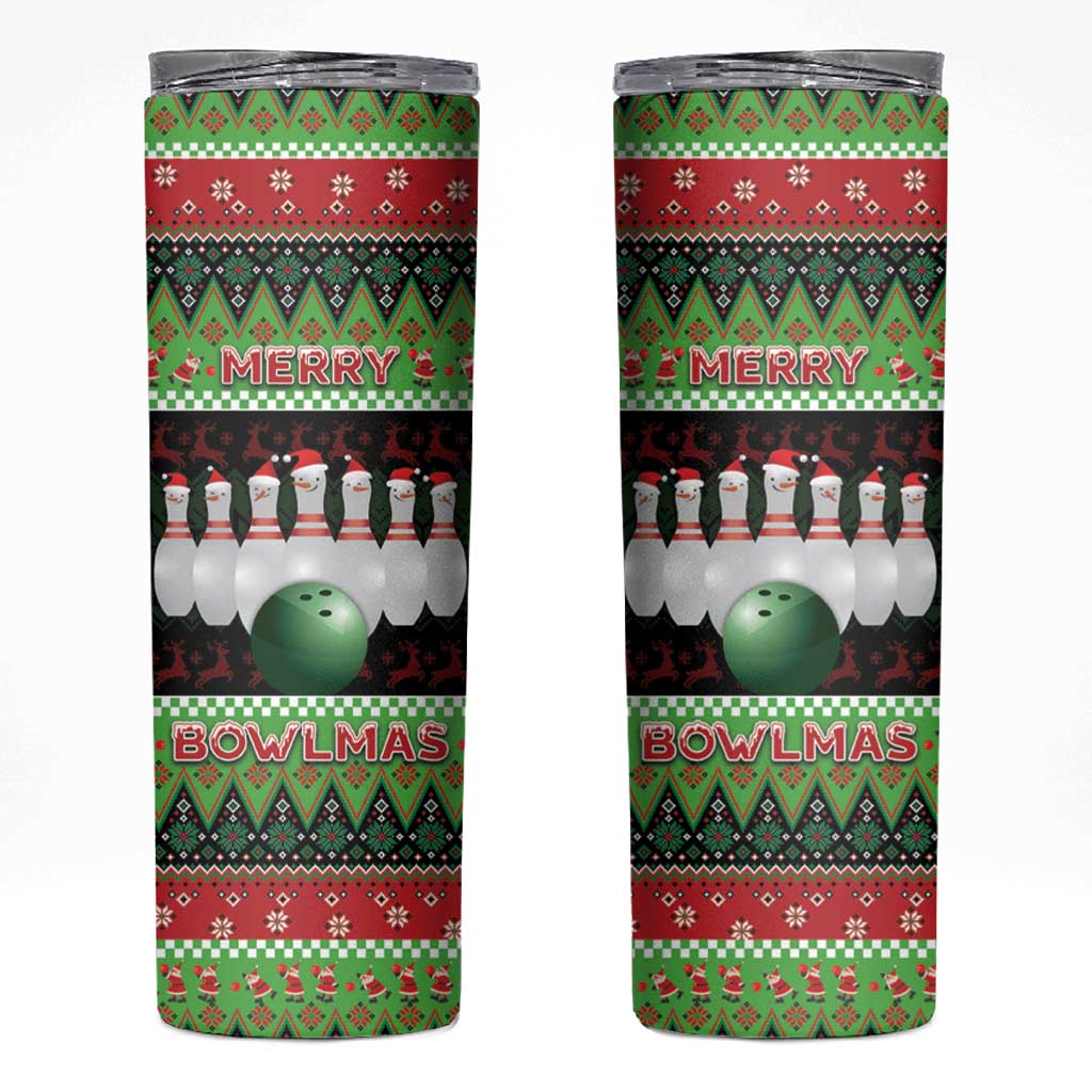 Bowling Christmas Skinny Tumbler Merry Bowlmas - Wonder Print Shop
