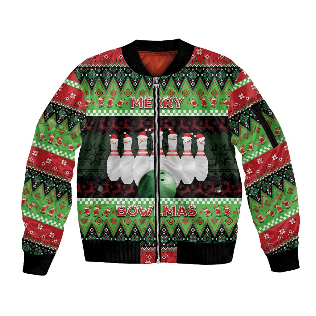 Bowling Christmas Sleeve Zip Bomber Jacket Merry Bowlmas - Wonder Print Shop
