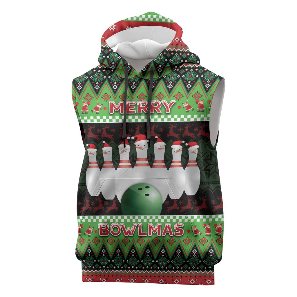 Bowling Christmas Sleeveless Hoodie Merry Bowlmas - Wonder Print Shop