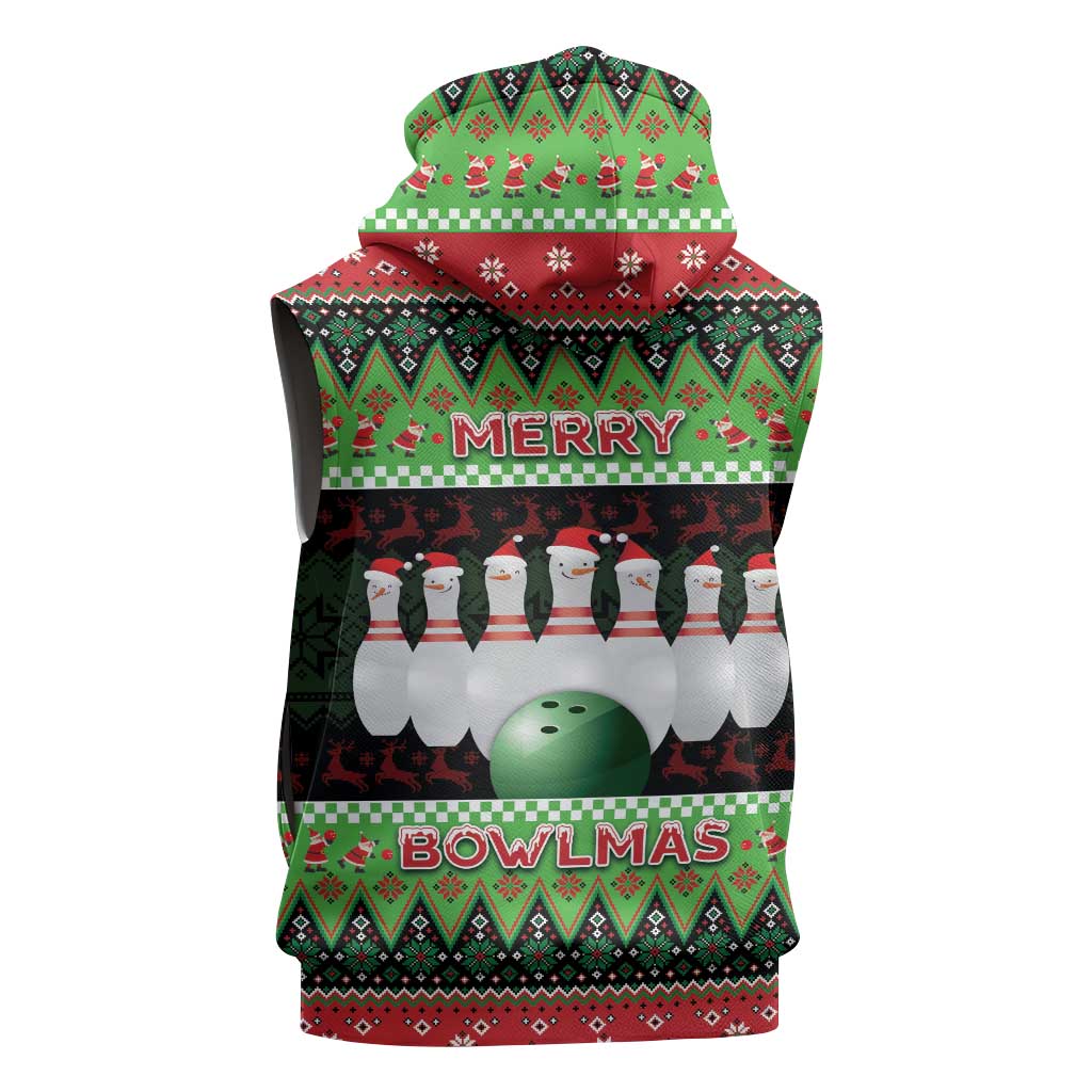 Bowling Christmas Sleeveless Hoodie Merry Bowlmas - Wonder Print Shop