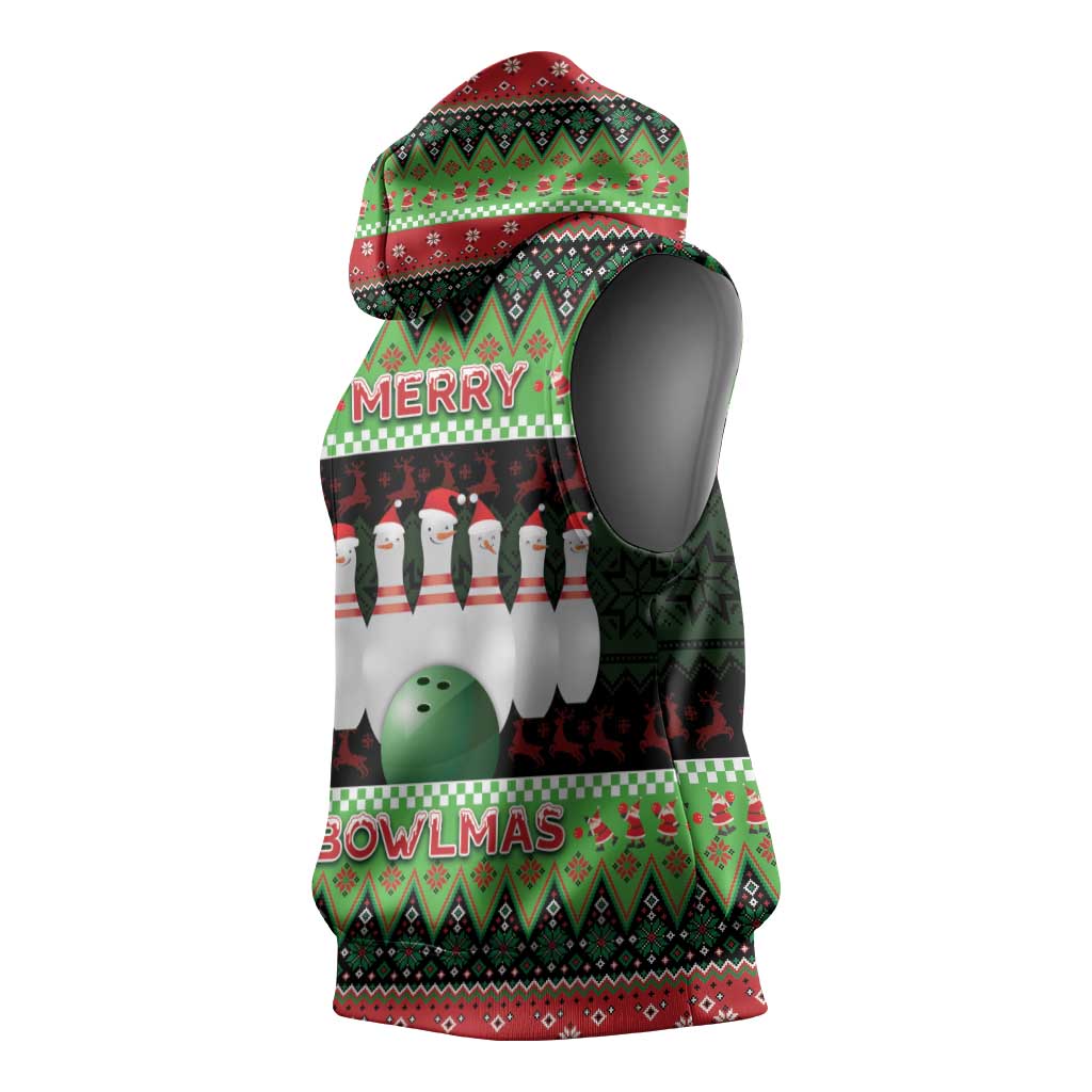 Bowling Christmas Sleeveless Hoodie Merry Bowlmas - Wonder Print Shop
