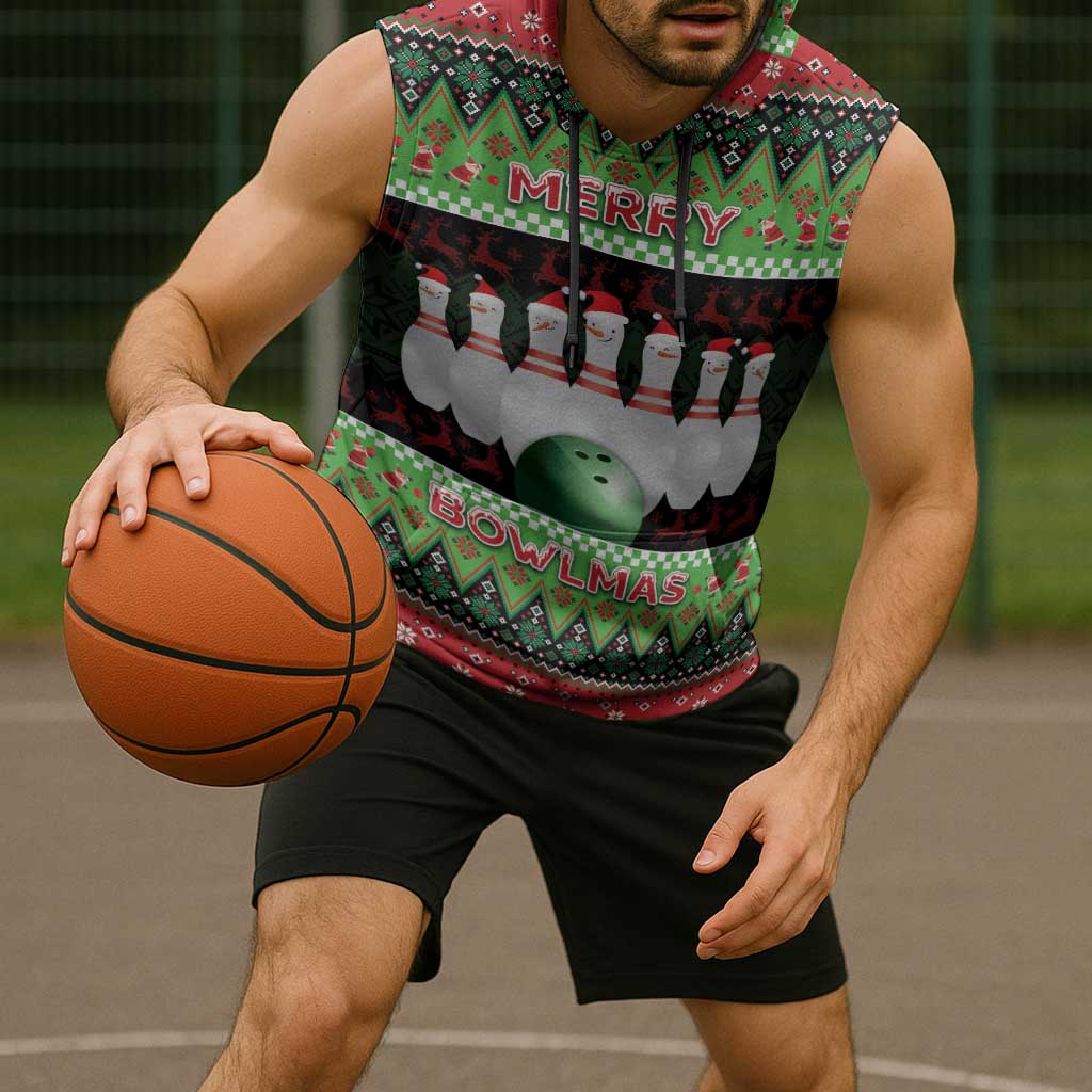 Bowling Christmas Sleeveless Hoodie Merry Bowlmas - Wonder Print Shop