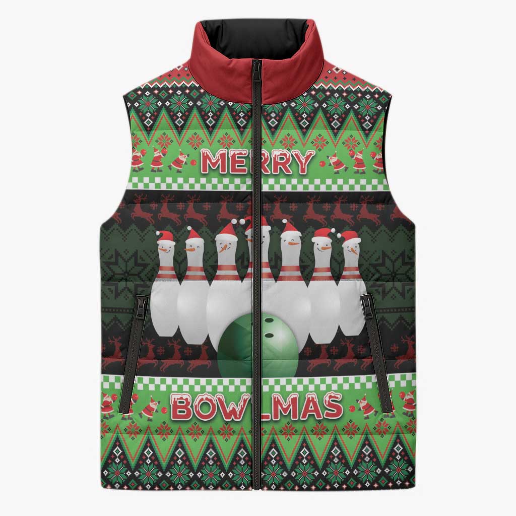 Bowling Christmas Sleeveless Puffer Jacket Merry Bowlmas - Wonder Print Shop