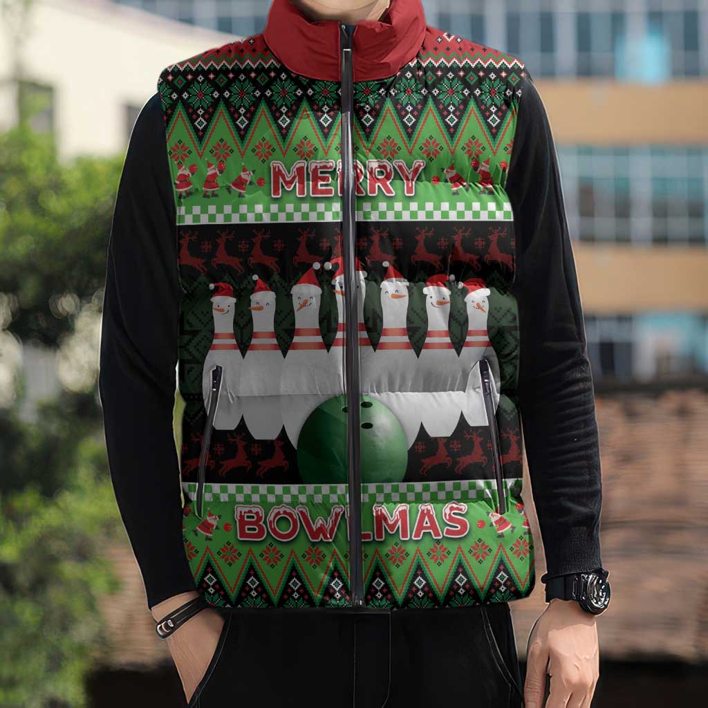 Bowling Christmas Sleeveless Puffer Jacket Merry Bowlmas - Wonder Print Shop