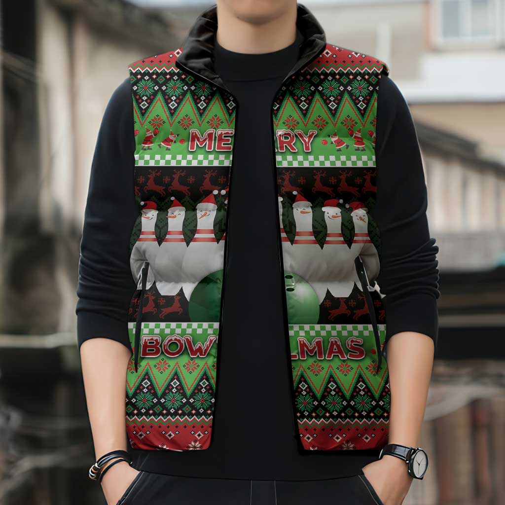 Bowling Christmas Sleeveless Puffer Jacket Merry Bowlmas - Wonder Print Shop