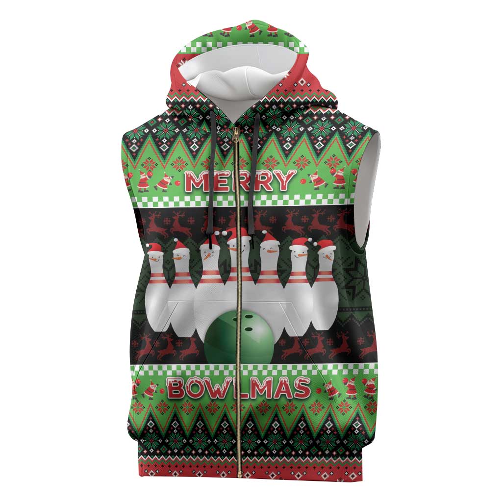 Bowling Christmas Sleeveless Zip Hoodie Merry Bowlmas - Wonder Print Shop