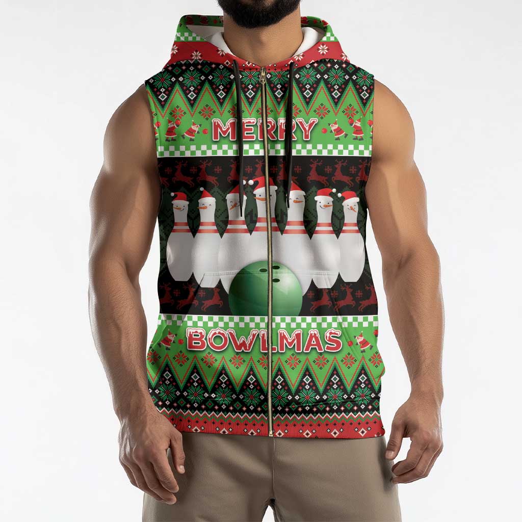 Bowling Christmas Sleeveless Zip Hoodie Merry Bowlmas - Wonder Print Shop