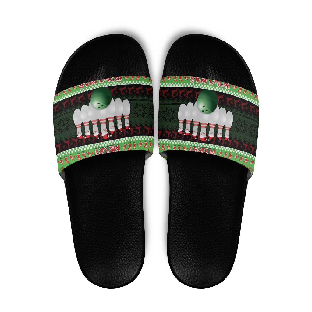 Bowling Christmas Slide Sandals Merry Bowlmas - Wonder Print Shop