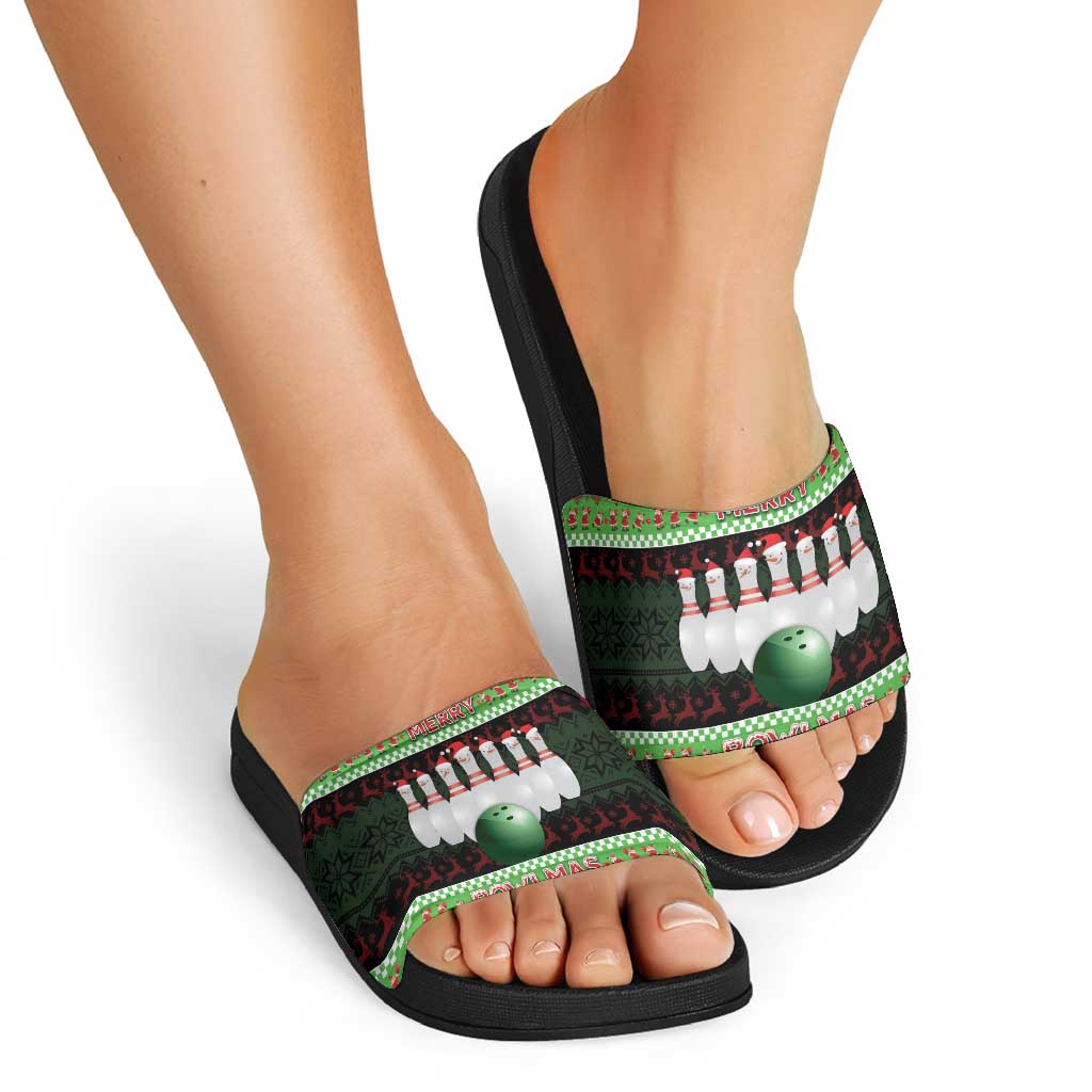 Bowling Christmas Slide Sandals Merry Bowlmas - Wonder Print Shop