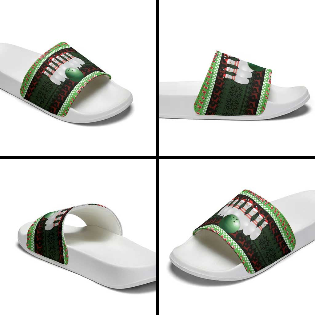 Bowling Christmas Slide Sandals Merry Bowlmas - Wonder Print Shop