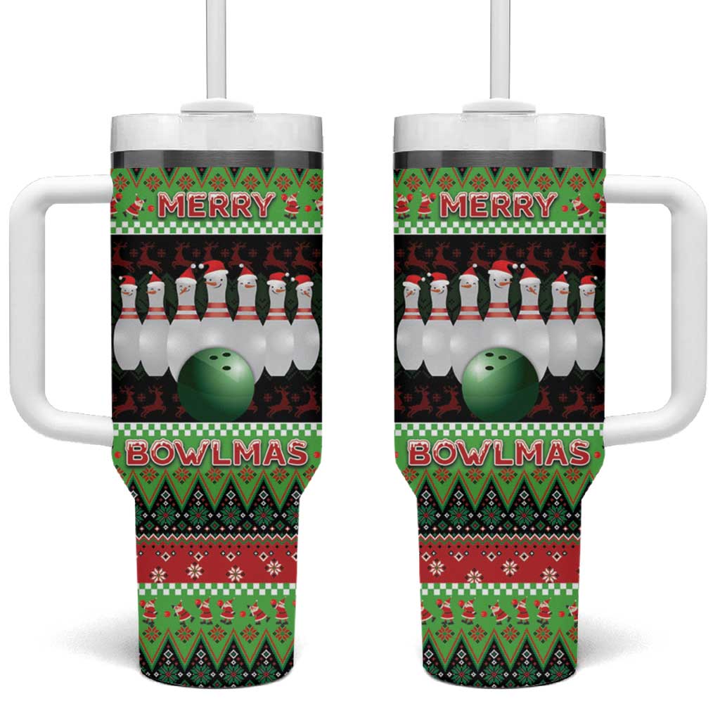 Bowling Christmas Tumbler With Handle Merry Bowlmas - Wonder Print Shop