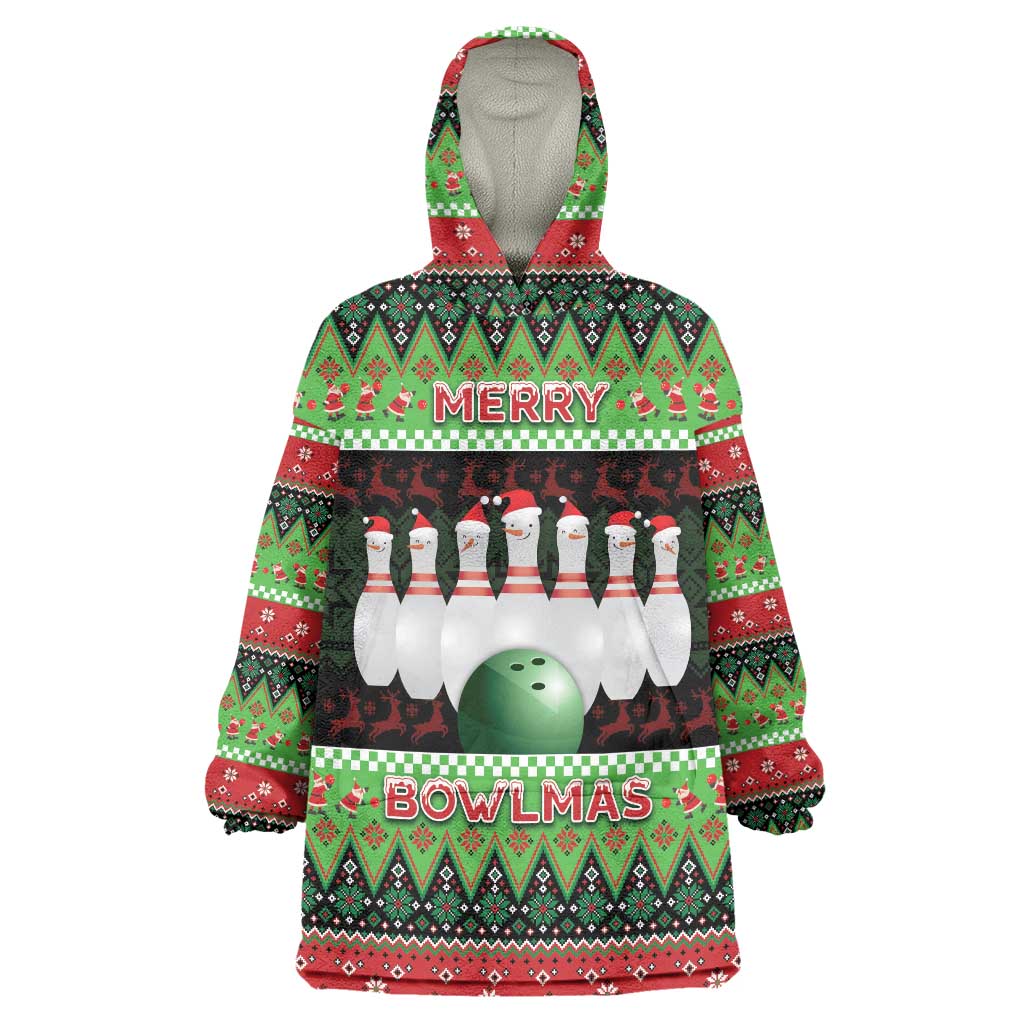 Bowling Christmas Wearable Blanket Hoodie Merry Bowlmas - Wonder Print Shop