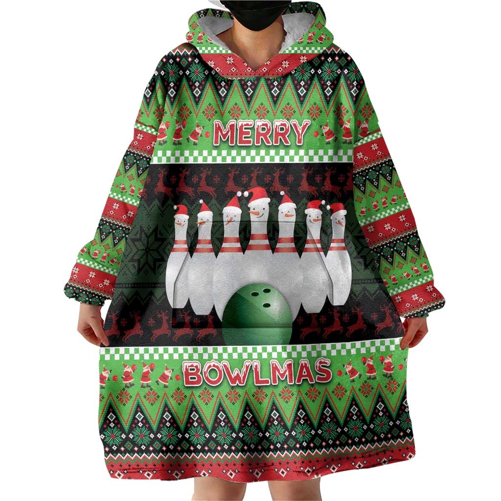 Bowling Christmas Wearable Blanket Hoodie Merry Bowlmas - Wonder Print Shop