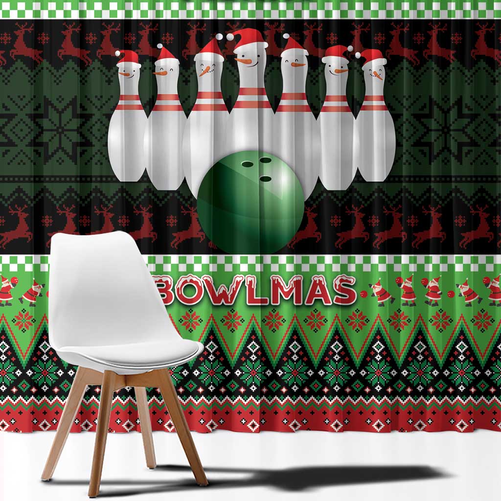 Bowling Christmas Window Curtain Merry Bowlmas - Wonder Print Shop