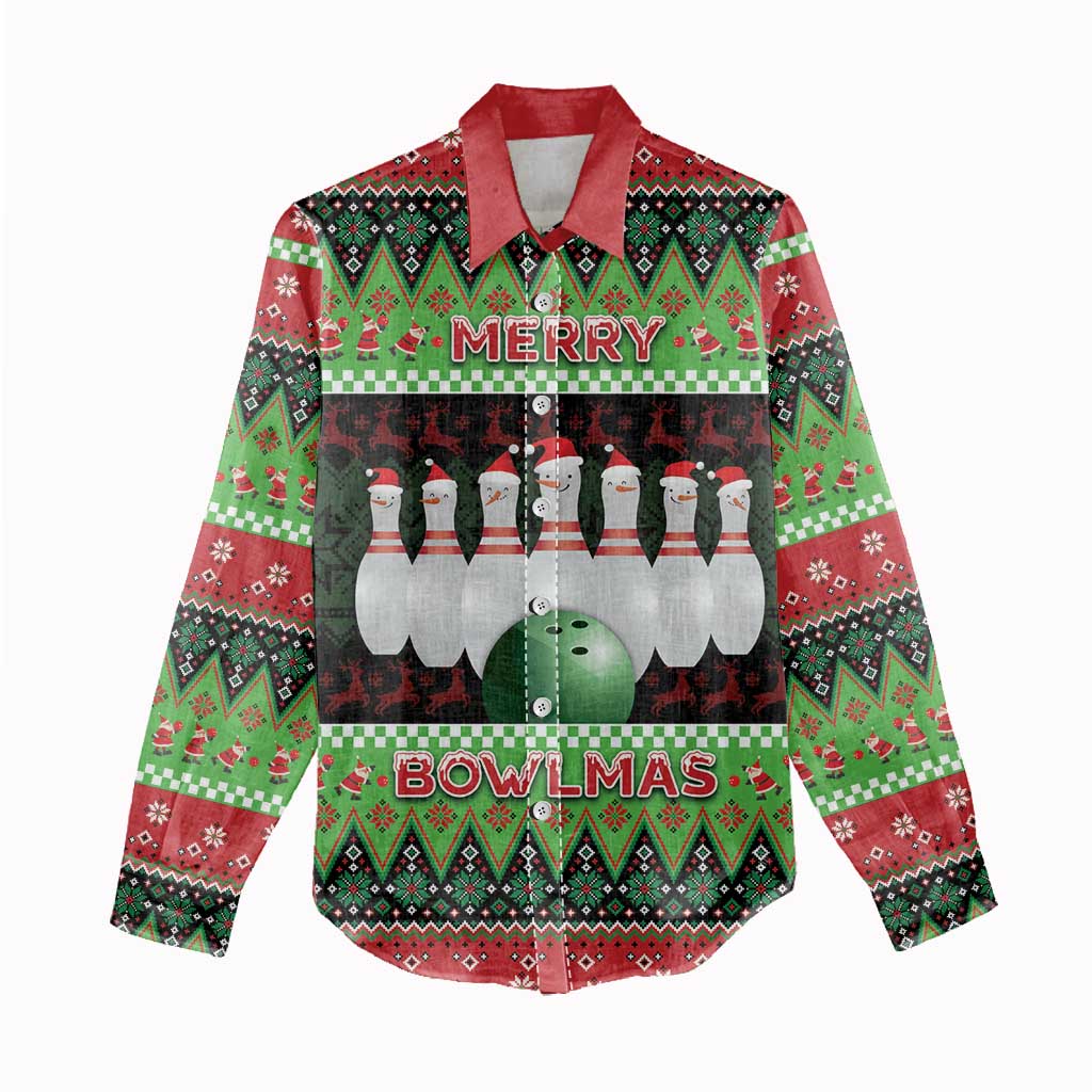 Bowling Christmas Women Casual Shirt Merry Bowlmas - Wonder Print Shop