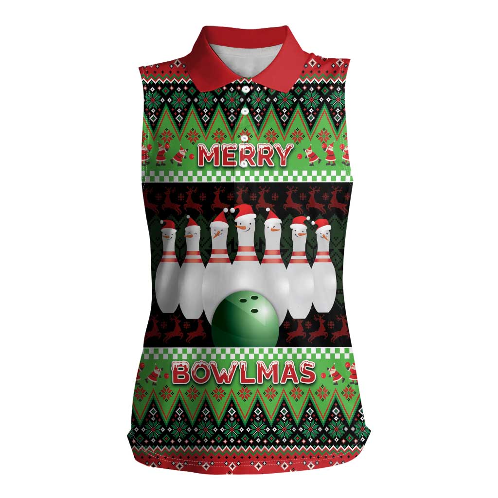 Bowling Christmas Women Sleeveless Polo Shirt Merry Bowlmas - Wonder Print Shop
