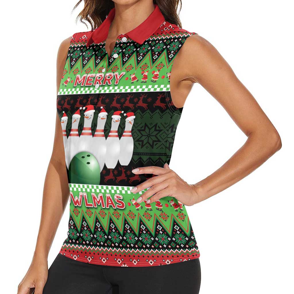Bowling Christmas Women Sleeveless Polo Shirt Merry Bowlmas - Wonder Print Shop