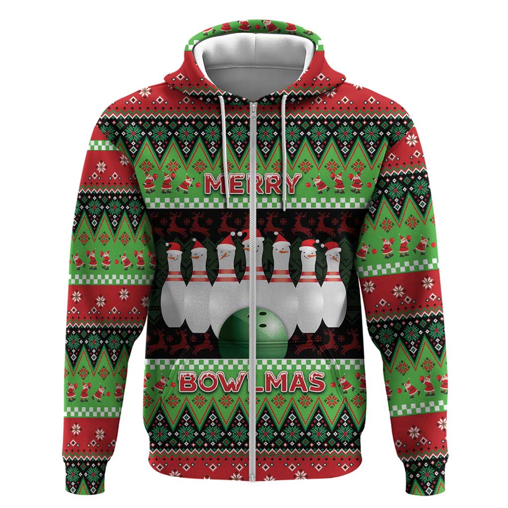 Bowling Christmas Zip Hoodie Merry Bowlmas - Wonder Print Shop
