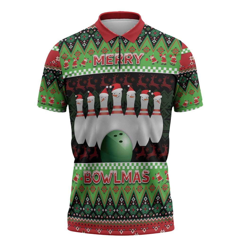 Bowling Christmas Zipper Polo Shirt Merry Bowlmas - Wonder Print Shop