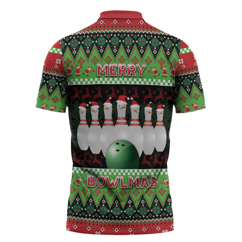 Bowling Christmas Zipper Polo Shirt Merry Bowlmas - Wonder Print Shop