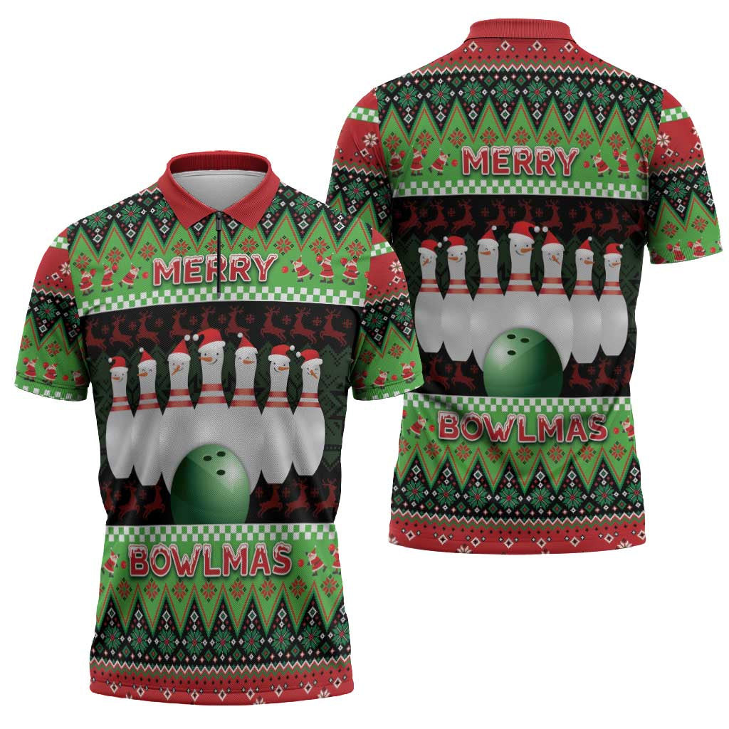 Bowling Christmas Zipper Polo Shirt Merry Bowlmas - Wonder Print Shop