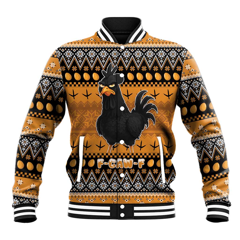 Chicken Christmas Baseball Jacket F Caw F - Wonder Print Shop