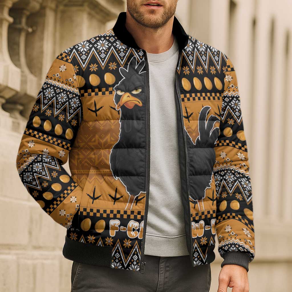 Chicken Christmas Bomber Puffer Jacket F Caw F - Wonder Print Shop