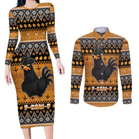 Chicken Christmas Couples Matching Long Sleeve Bodycon Dress and Long Sleeve Button Shirt F Caw F - Wonder Print Shop