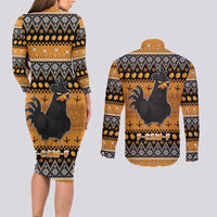 Chicken Christmas Couples Matching Long Sleeve Bodycon Dress and Long Sleeve Button Shirt F Caw F - Wonder Print Shop