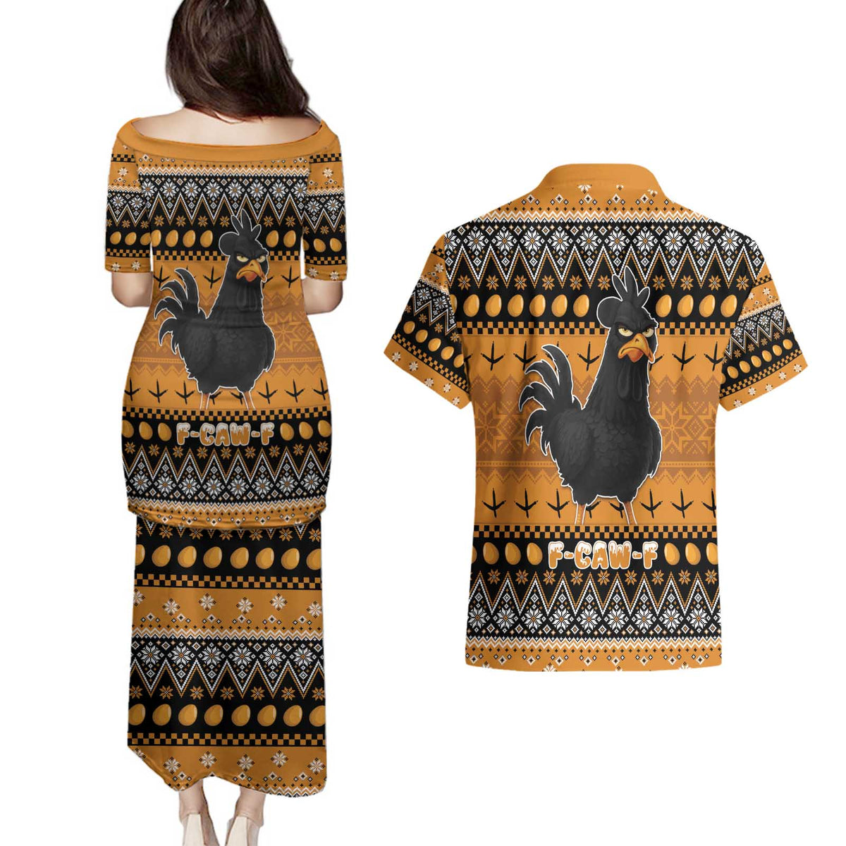 Chicken Christmas Couples Matching Puletasi and Hawaiian Shirt F Caw F - Wonder Print Shop